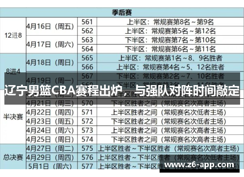 辽宁男篮CBA赛程出炉，与强队对阵时间敲定