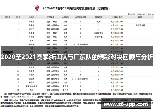 2020至2021赛季浙江队与广东队的精彩对决回顾与分析